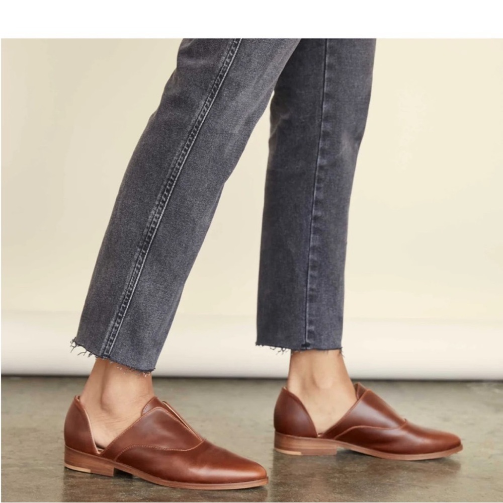 NISOLO Anthropologie Emma d'Orsay Leather Slip On Oxford 2.0 Brandy Sz‎ 8.5 NWOB